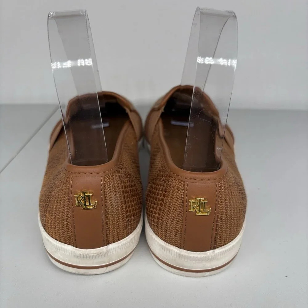 Lauren Ralph Lauren Women 6.5 Brown Woven Textured Casual Jinny Slip-On Sneakers